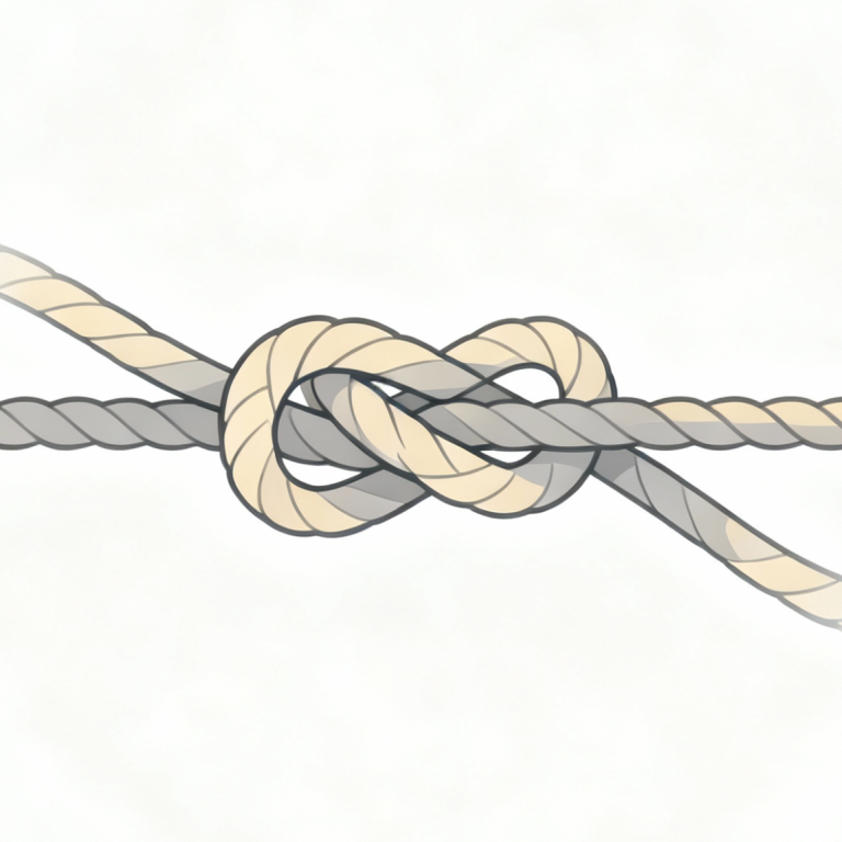 Troubleshoot Two ropes tied together in a detailed knot against a light background.